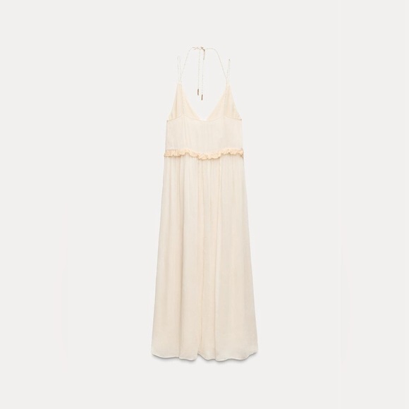 Zara Cream Maxi Dress long flowy boho summer casual vacation wedding sundress - Picture 10 of 13